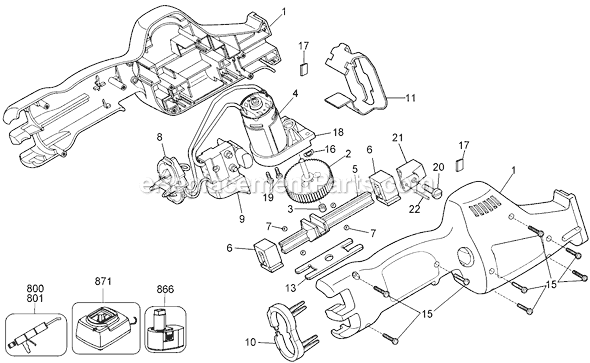 Page A Diagram and Parts List for 11264 Type 1 Black and Decker Reciprocating Saw